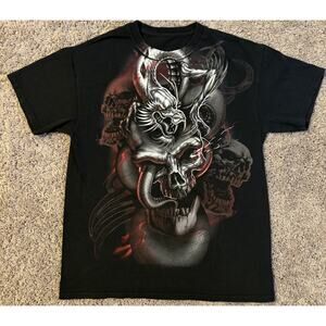 Y2K style Black Skull Snake Graphic Men's T-Shirt Cotton Crew Neck Short Sleeve